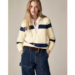 J. Crew Relaxed Rugby Polo Shirt Heavy Jersey Carlo Stripe Buttermilk Navy XS